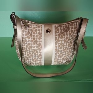 Coach Women's F16191 Gold Signature Print Heritage Stripe Hobo Bag